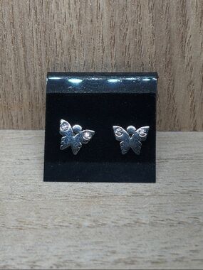 Silver Butterfly Stud Earrings - Sparkling Accent